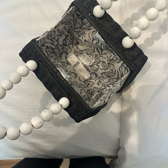 Bali Beaded Straw Black and White Woven Handbag Satchel - Picture 8 of 15